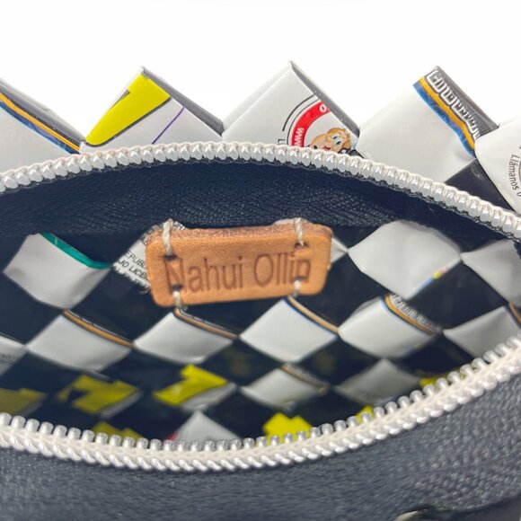 Nahui Ollin Clutch Wristlet Candy Wrappers Recycled Black White Red 5 1/2" - Picture 4 of 6